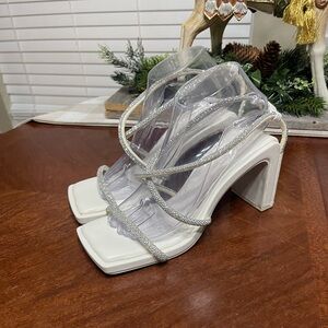 AZALEA WANG Diamond Crystal Strap Sandals Heels Square Toe
